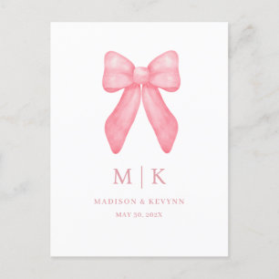 Whimsical Doodle Rosa Bow Bröllop Vykort