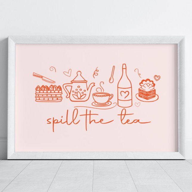 Whimsical Doodle Spill the Tea, Tea Party Kitchen Poster (Skapare uppladdad)