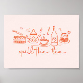 Whimsical Doodle Spill the Tea, Tea Party Köket Poster