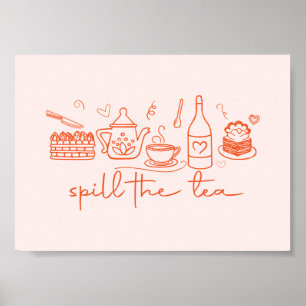 Whimsical Doodle Spill the Tea, Tea Party Köket Poster
