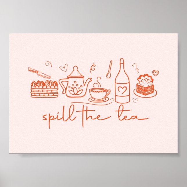 Whimsical Doodle Spill the Tea, Tea Party Köket Poster (Framsidan)