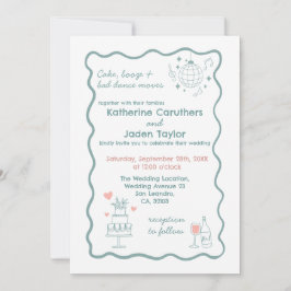 Whimsical doodle styled blue wedding Invitation Inbjudningar