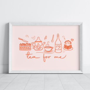 Whimsical Doodle Tea för mig, Tea Party Kitchen Poster