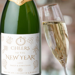 Whimsical Doodles Gold Cheers to New Year Party