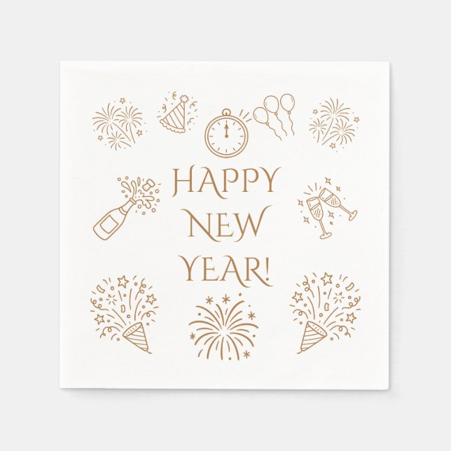 Whimsical Doodles Gold Happy New Year Pappersservett (Framsidan)