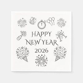Whimsical Doodles Gott Nytt År 2026 Pappersservett