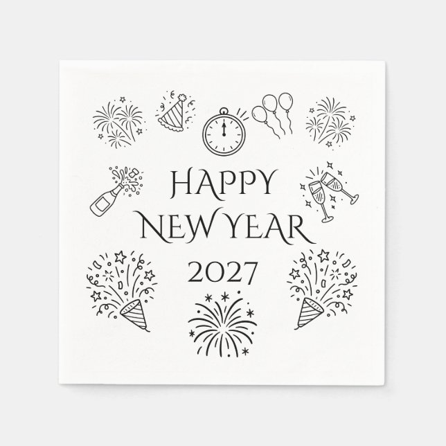 Whimsical Doodles Gott Nytt År 2027 Pappersservett (Framsidan)