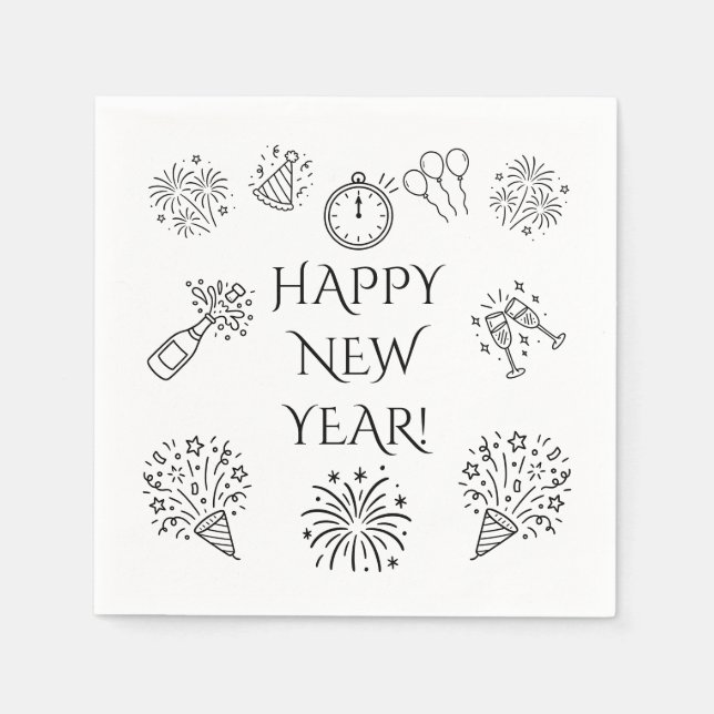 Whimsical Doodles Gott Nytt År Pappersservett (Framsidan)
