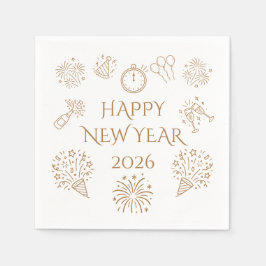 Whimsical Doodles Guld Gott Nytt År 2026 Pappersservett