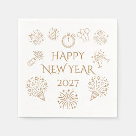 Whimsical Doodles Guld Gott Nytt År 2027 Pappersservett
