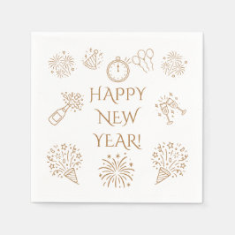 Whimsical Doodles Guld Gott Nytt År Pappersservett