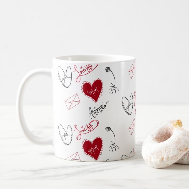 Whimsical Doodles Hand Drawn Valentines Day  Kaffemugg (Med munk)