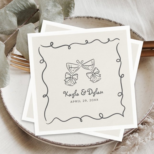 Whimsical Doodles Hand Drawn Wavy Frame Wedding Pappersservett (Skapare uppladdad)