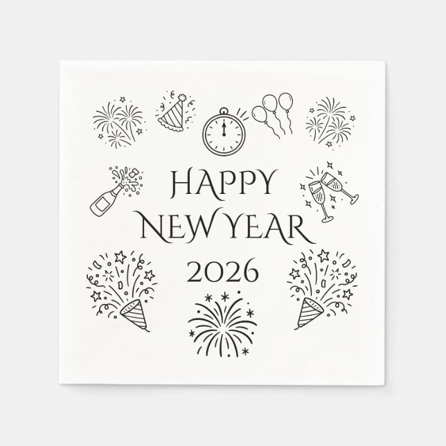 Whimsical Doodles Happy New Year 2026 Pappersservett (Framsidan)
