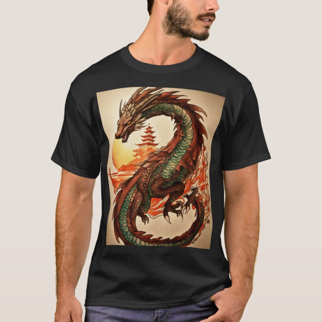 "Whimsical Dragon Dreamscape: Vattenfärg Tvättar T T Shirt (Framsida)