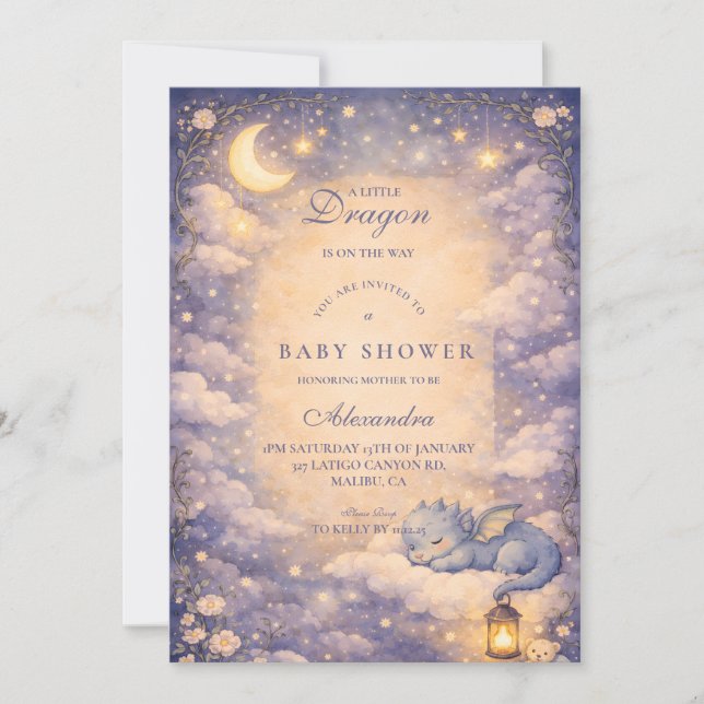 Whimsical Dragon Fantasy Baby Shower Inbjudningar (Framsida)