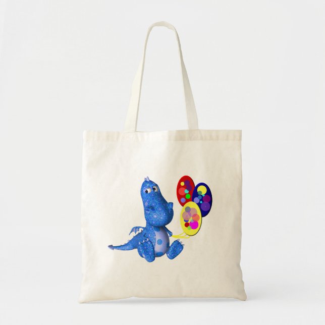 Whimsical Dragon Holding Balloons Tote Bag Tygkasse (Framsidan)