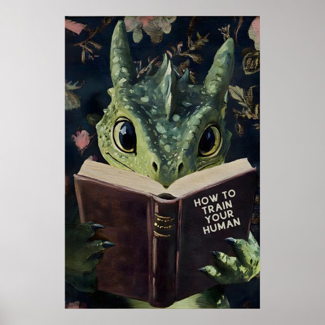 Whimsical Dragon Reading Train Your Human Book Poster (Framsidan)