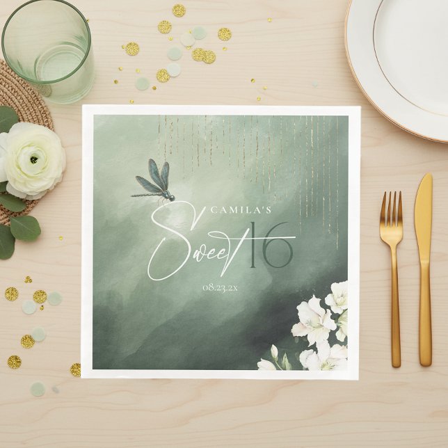 Whimsical Dragonfly Floral Sweet 16 ID1310 Pappersservett (Skapare uppladdad)