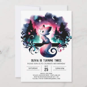 Whimsical Dreamy Cat Birthday Inbjudningar