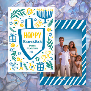 Whimsical Dreidel Menorah ANPASSNINGSBAR Photo HAN Julkort