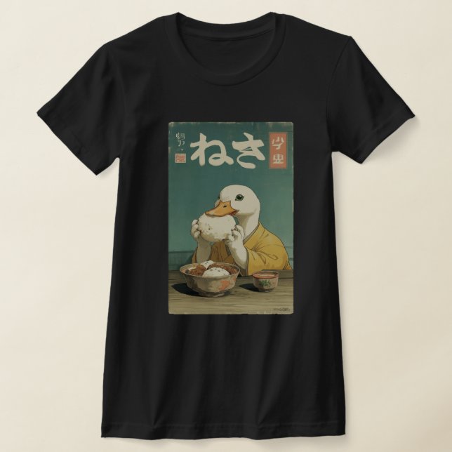 Whimsical Duck Eating Japanese Vintage  T Shirt (Laydown)