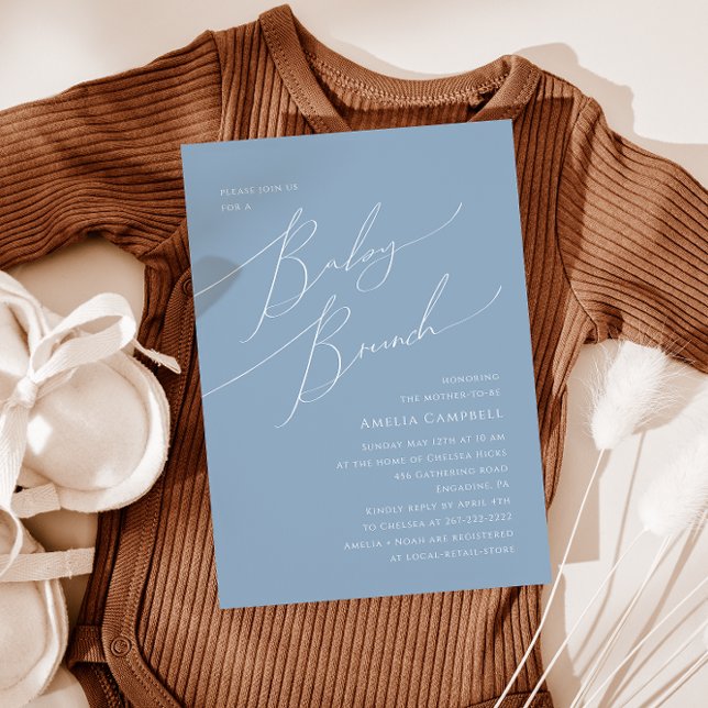 Whimsical Dusty Blue Baby Brunch-inbjudan Inbjudningar (Skapare uppladdad)