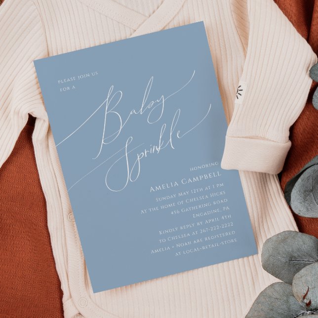 Whimsical Dusty Blue Baby Sprinkle-inbjudan Inbjudningar (Skapare uppladdad)