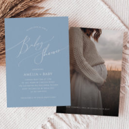 Whimsical Dusty Blue | Fotobabyskor Inbjudningar