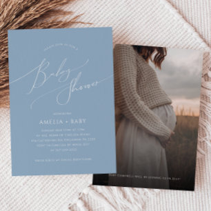 Whimsical Dusty Blue   Fotobabyskor Inbjudningar