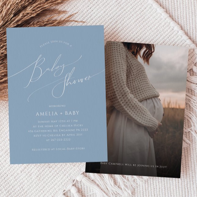 Whimsical Dusty Blue | Fotobabyskor Inbjudningar (Skapare uppladdad)