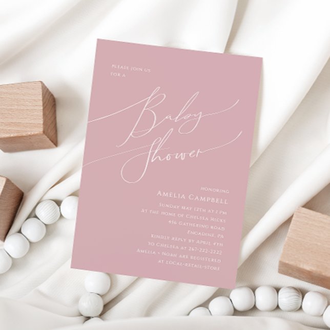 Whimsical Dusty Ro Baby Shower-inbjudan Inbjudningar (Skapare uppladdad)