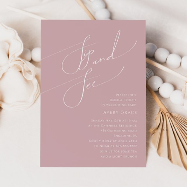 Whimsical Dusty Ro Baby Sip and See Inbjudningar (Skapare uppladdad)
