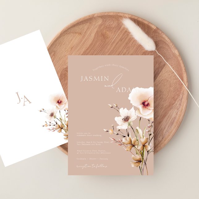 Whimsical Dusty Rosa Wildblomme Blommigt Bröllop Inbjudningar (Whimsical Dusty Pink Wildflowers Floral Wedding Invitation)