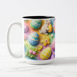 Whimsical Easter bunny and colourful egg pattern c Två-Tonad Mugg