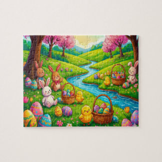 Whimsical Easter Bunny & Friends Puzzle Pussel