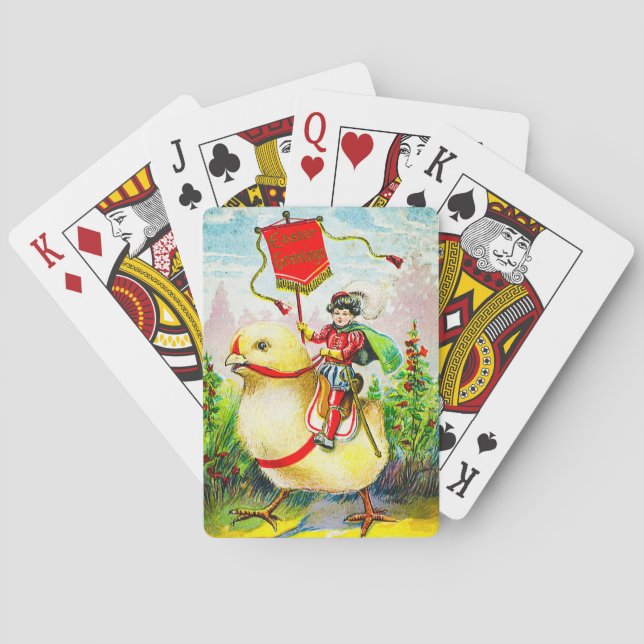 Whimsical Easter Greetings: Rider on Giant Chick Casinokort (Baksidan)