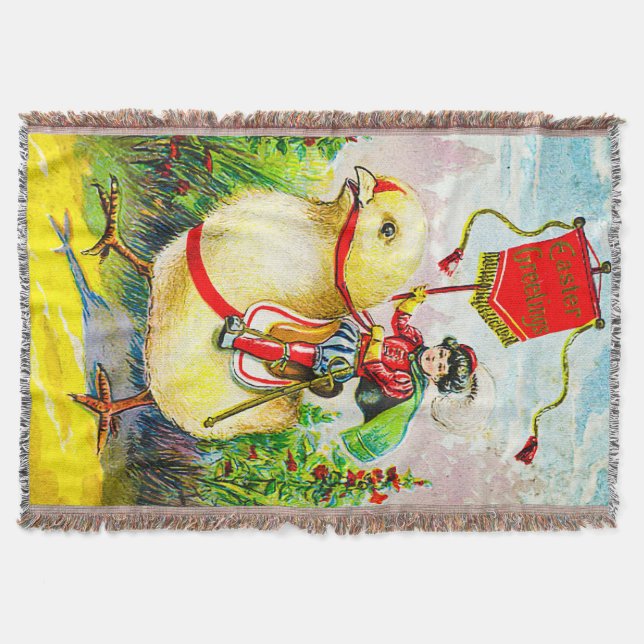 Whimsical Easter Greetings: Rider on Giant Chick Filt (Framsidan)