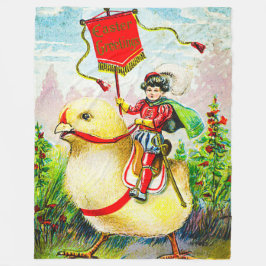 Whimsical Easter Greetings: Rider on Giant Chick Fleecefilt