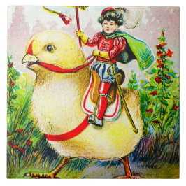 Whimsical Easter Greetings: Rider on Giant Chick Kakelplatta