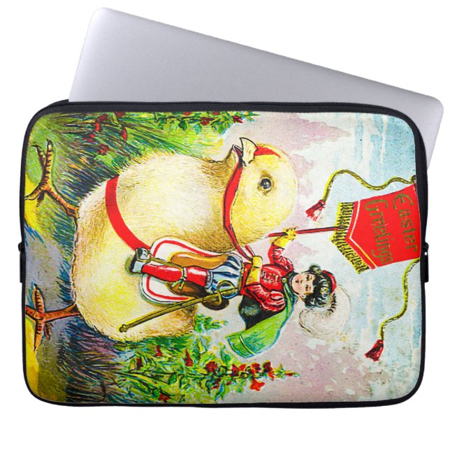 Whimsical Easter Greetings: Rider on Giant Chick Laptop Fodral (Framsidan)