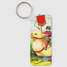 Whimsical Easter Greetings: Rider on Giant Chick Nyckelring