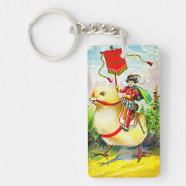 Whimsical Easter Greetings: Rider on Giant Chick Nyckelring