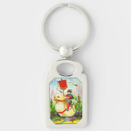 Whimsical Easter Greetings: Rider on Giant Chick Rektangulärt Silverfärgad Nyckelring