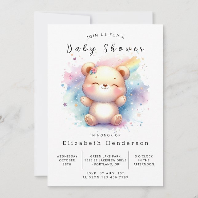 Whimsical Editable Bear Baby Shower Inbjudningar (Framsida)