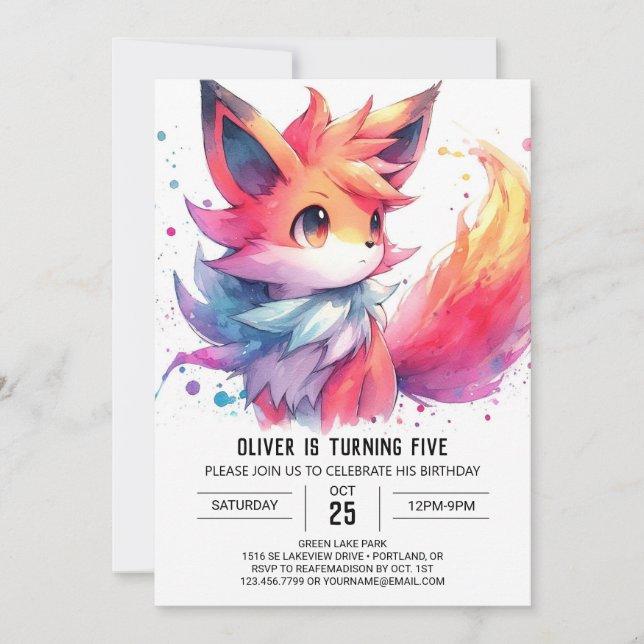 Whimsical Editable Fox Birthday Inbjudningar (Framsida)