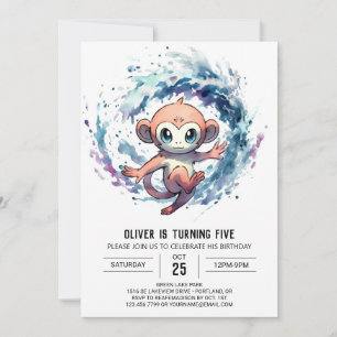 Whimsical Editable Monkey Birthday Inbjudningar