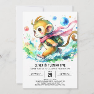 Whimsical Editable Monkey Birthday Inbjudningar