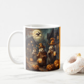 Whimsical ekorrar i häxkostymer Halloween Kaffemugg