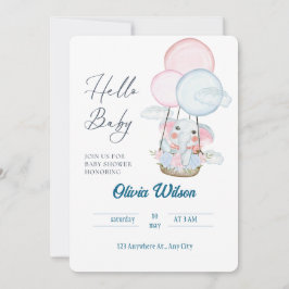 Whimsical Elefant Baby Shower-kort –Könsneutral de Inbjudningar
